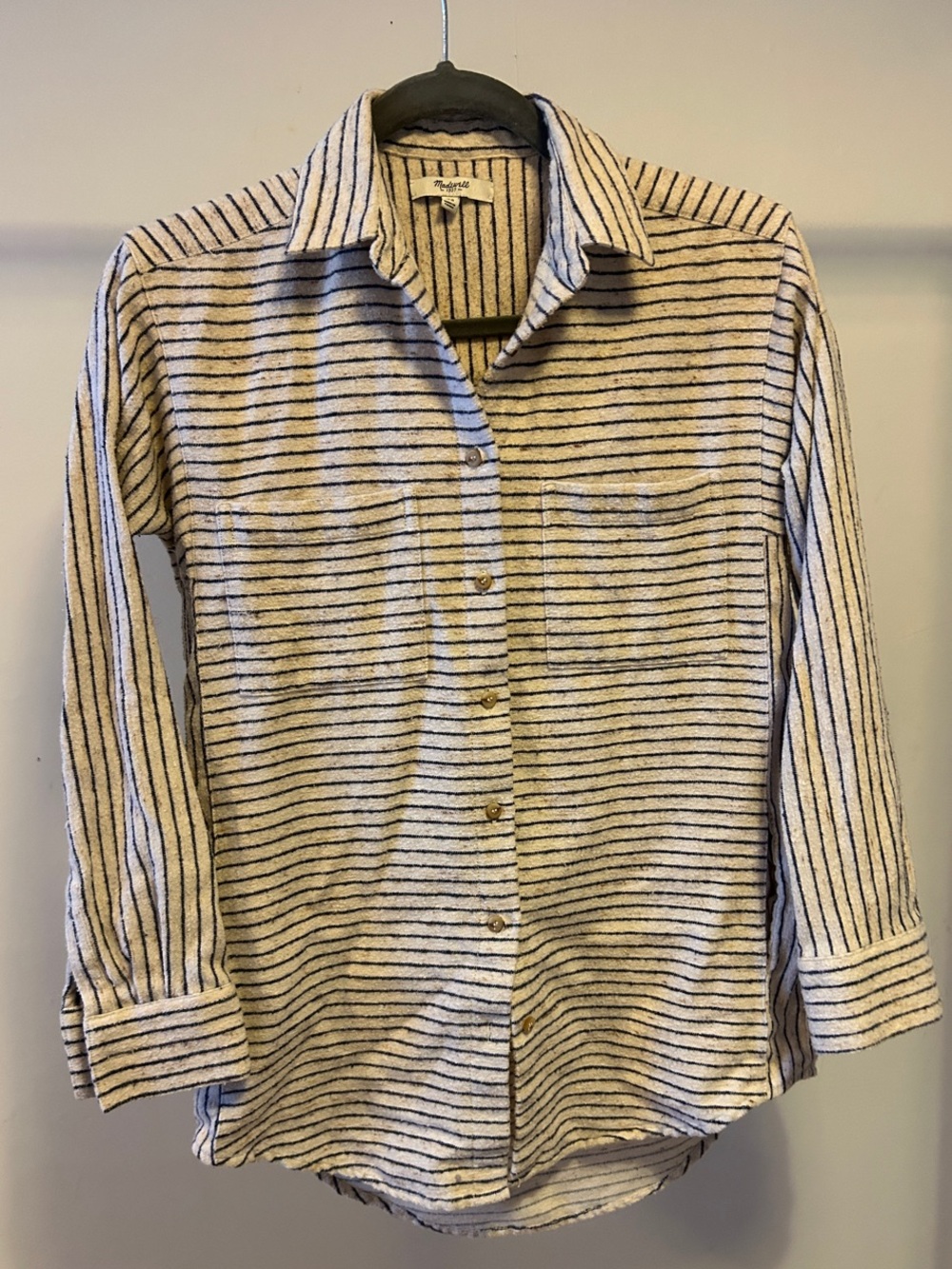 Madewell Thick Cotton Cream and Black Striped Button-Down Shirt
